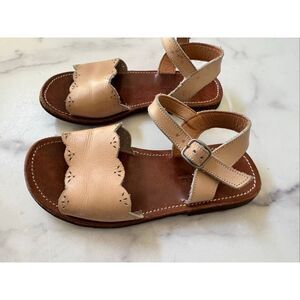 Adelisa & Co 12.5-13 cream pink scalloped vintage style open toe leather floral